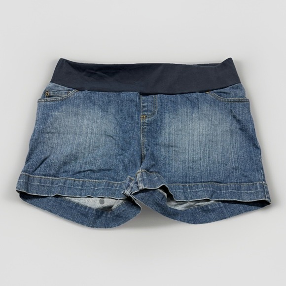 Motherhood Maternity Large Shorts Cargo Pocket Denim Elastic Comfort Waist - Picture 1 of 15